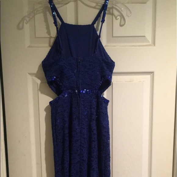 Long Blue Lace Prom Dress - Picture 7 of 7